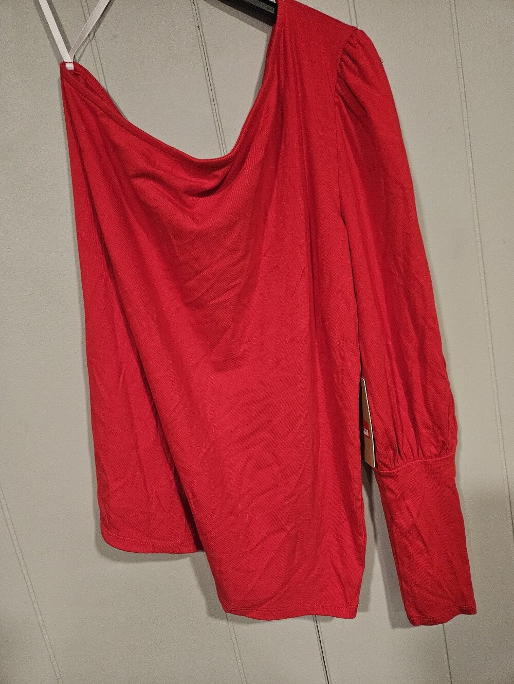 Halogen Medium One-Shoulder Red Long Sleeve Top Rayon Blend Stretch Layering NWT